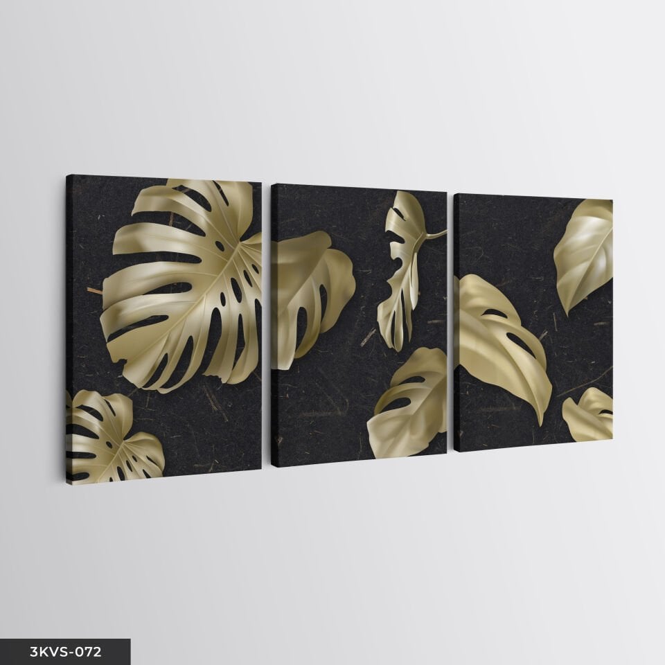 Gold Yaprak 3 Parça Kanvas - Canvas Tablo 45 x 65 CM