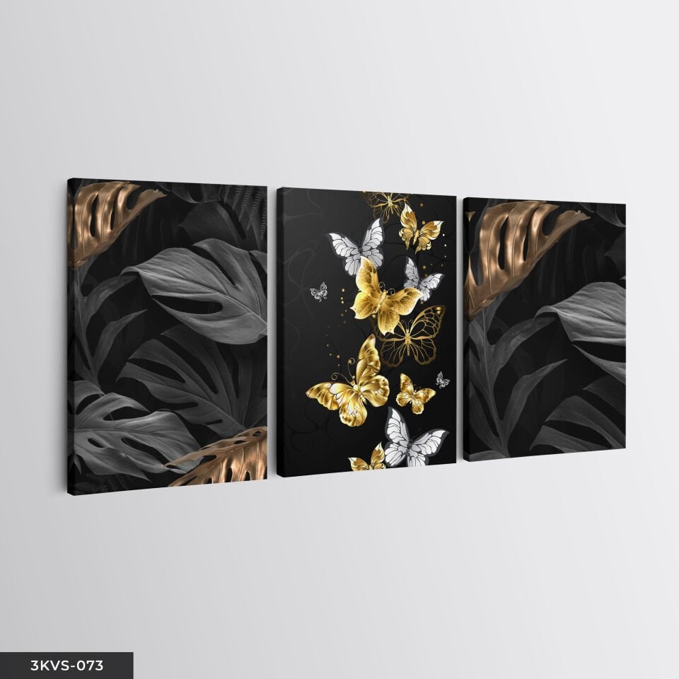 Kelebekler Yaprak 3 Parça Kanvas - Canvas Tablo 45 x 65 CM