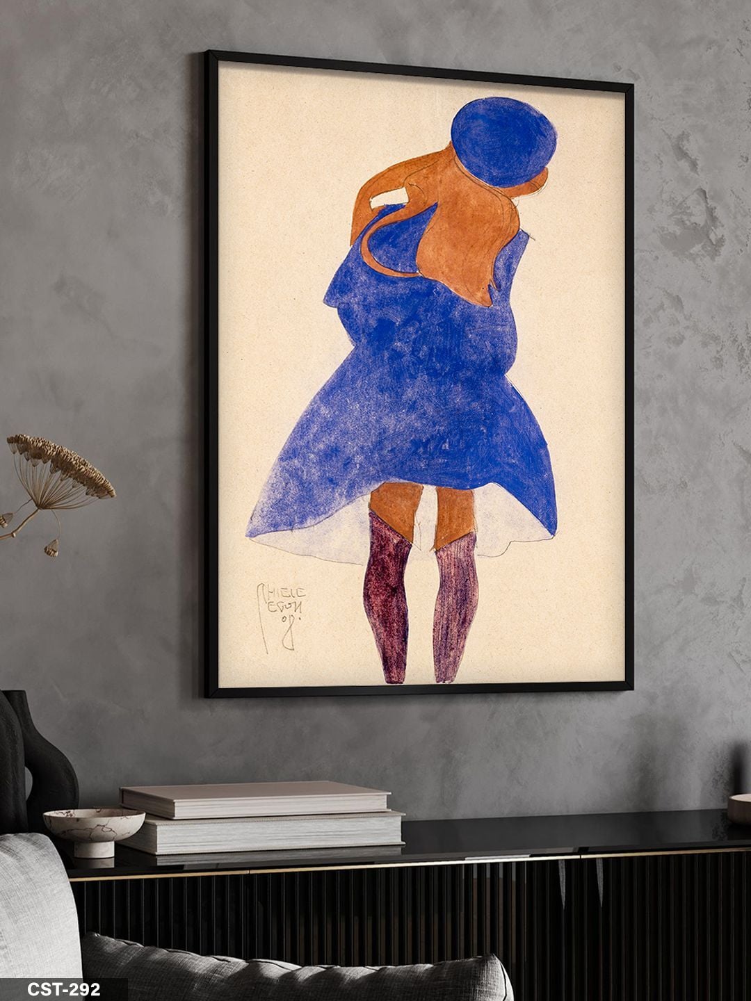 Soyut Arkadan Kadın Tek Parça Ahşap Çerçeveli Tablo Siyah - 40 x 60 CM