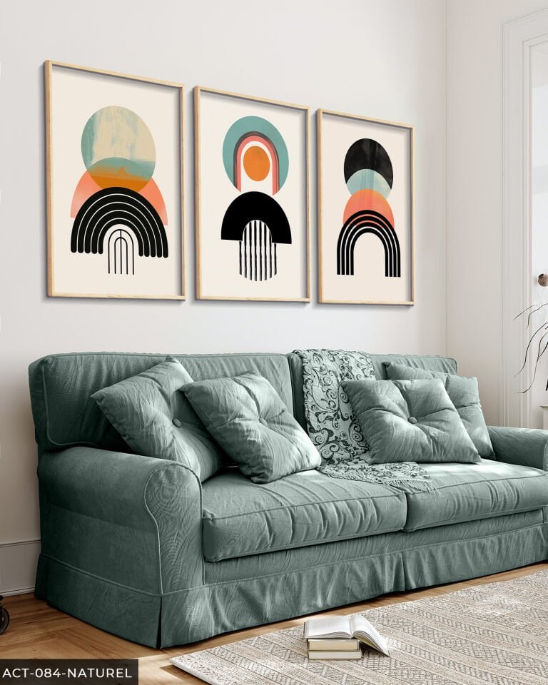 Soyut Desenler 3 Parça Ahşap Çerçeveli Tablo Naturel - 50 x 70 CM