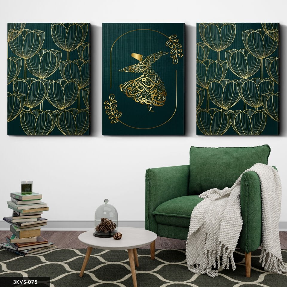 Semazen Çiçek 3 Parça Kanvas - Canvas Tablo 40 x 30 CM