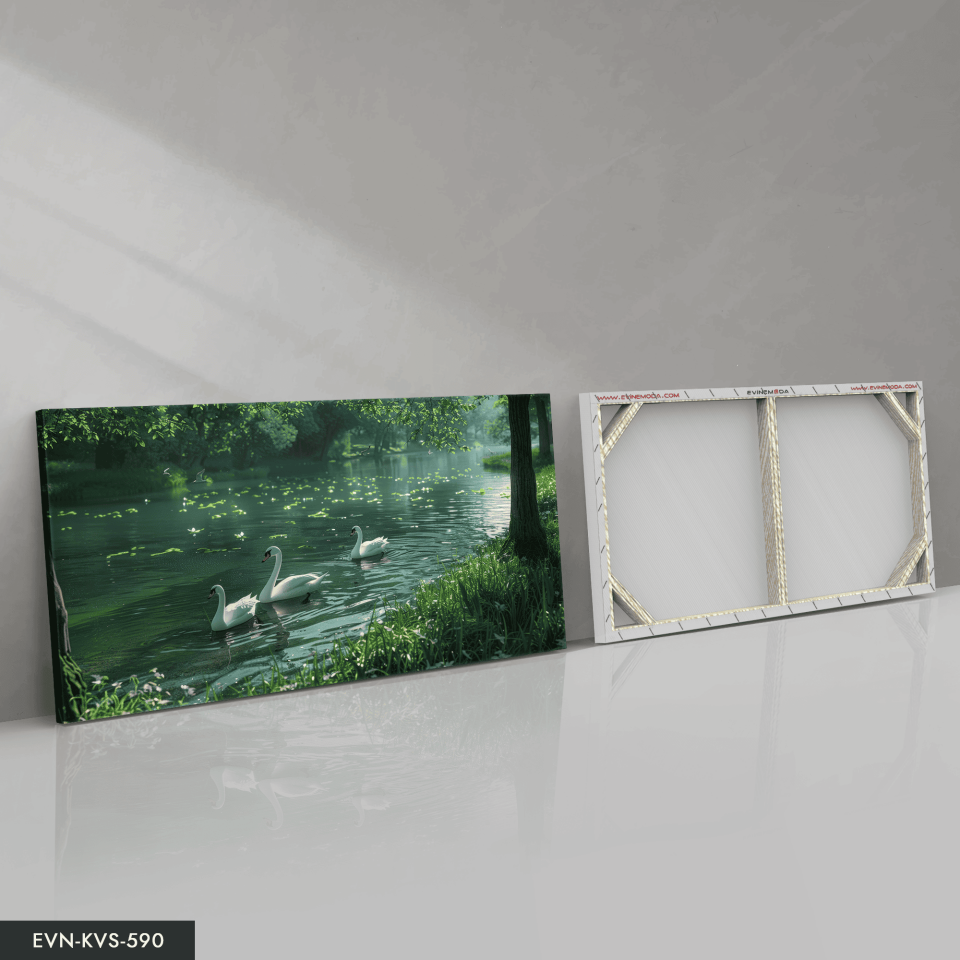 Gölde Yüzen Kuğular Tek Parça Kanvas - Canvas Tablo