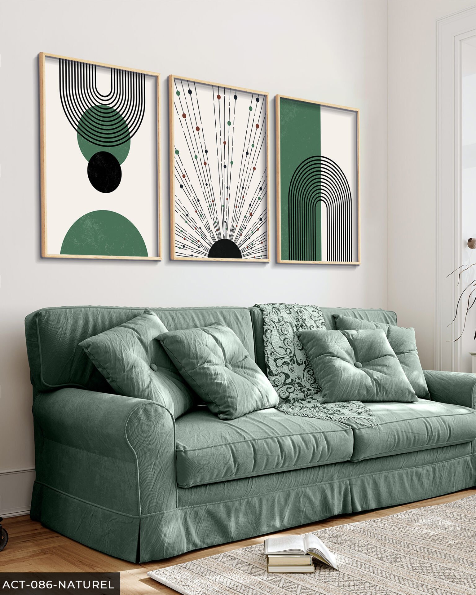 Soyut Desenler 3 Parça Ahşap Çerçeveli Tablo Naturel - 50 x 70 CM