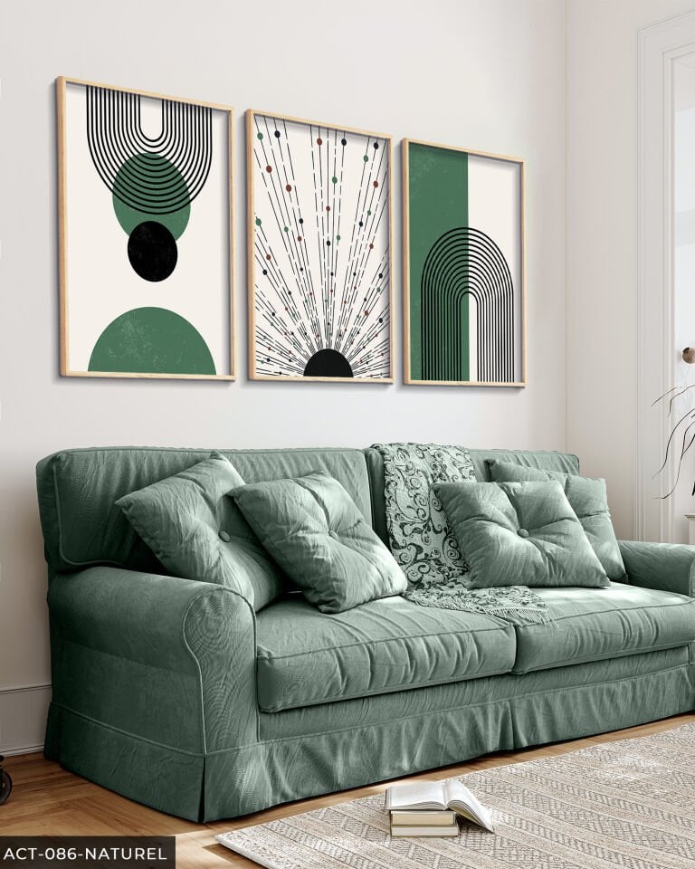 Soyut Desenler 3 Parça Ahşap Çerçeveli Tablo Naturel - 50 x 70 CM