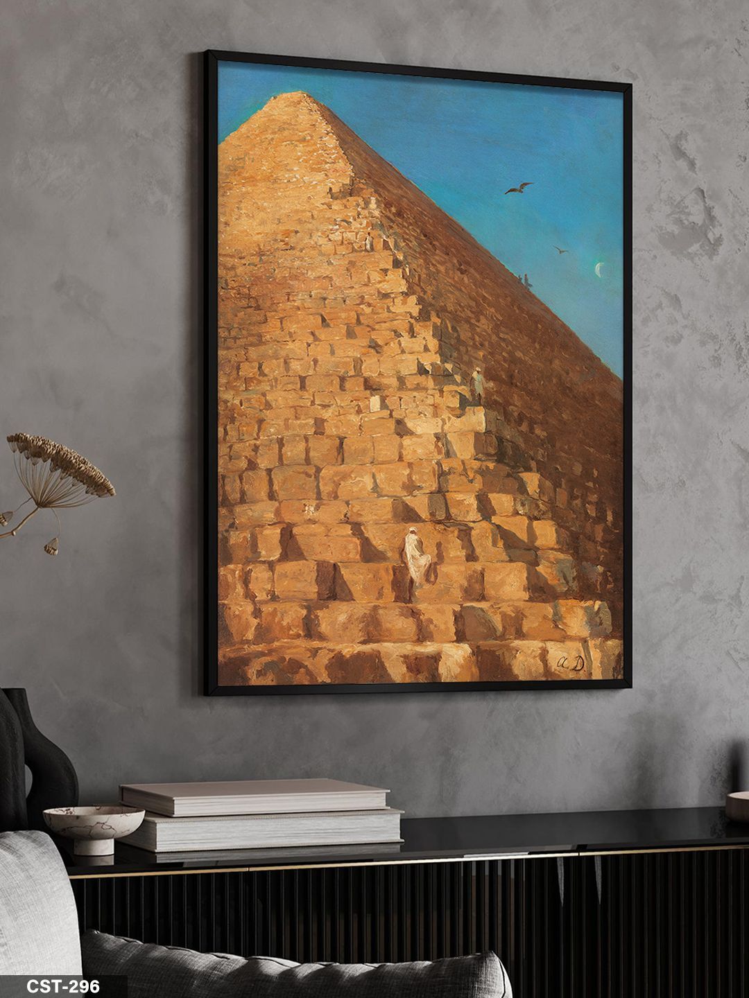 Piramit Tek Parça Ahşap Çerçeveli Tablo Siyah - 40 x 60 CM