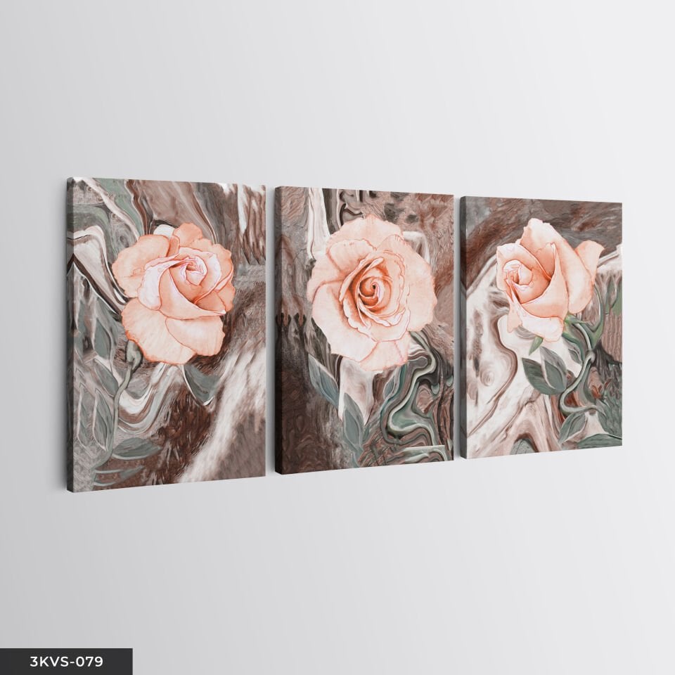Pembe Gül 3 Parça Kanvas - Canvas Tablo 45 x 65 CM