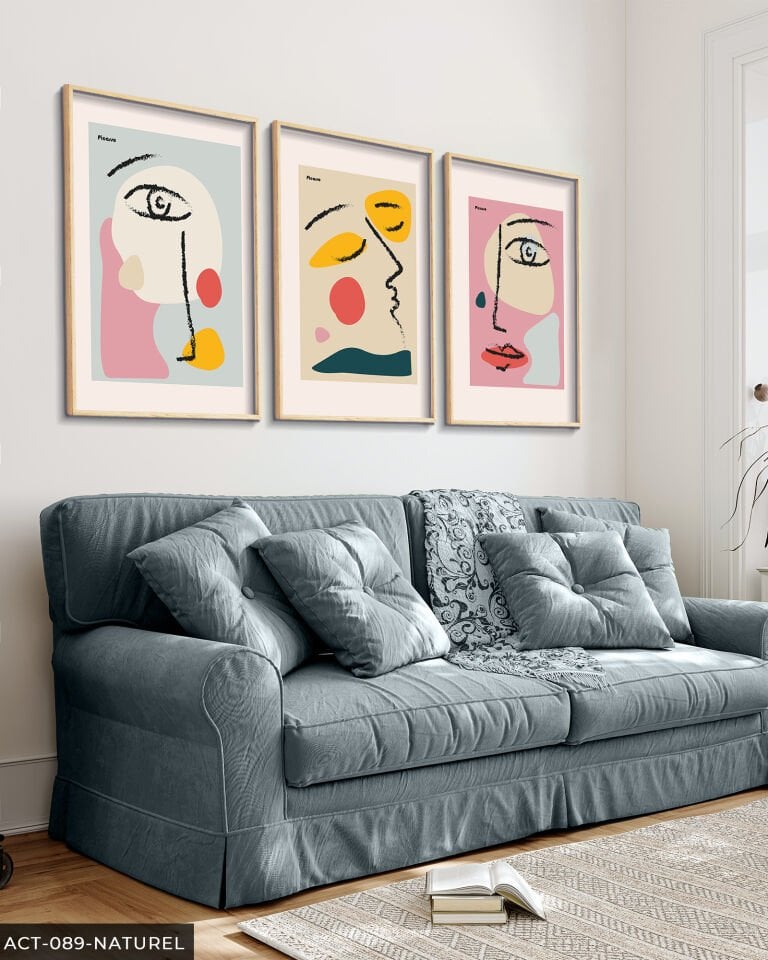 Picasso Kadın Portre 3 Parça Ahşap Çerçeveli Tablo Naturel - 50 x 70 CM