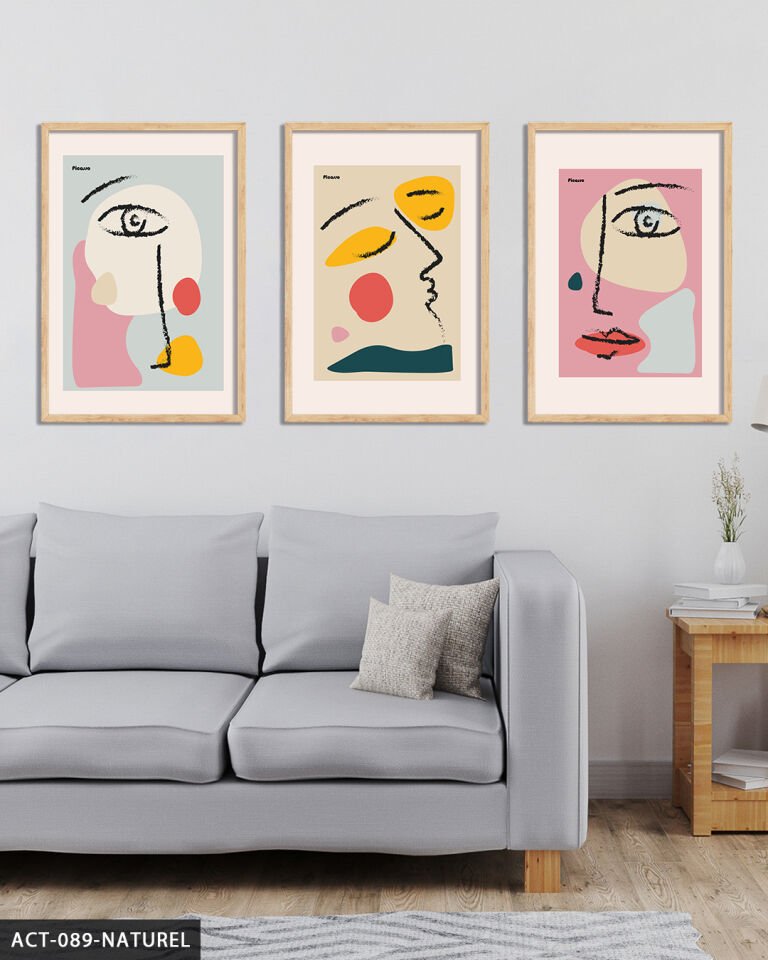 Picasso Kadın Portre 3 Parça Ahşap Çerçeveli Tablo Naturel - 50 x 70 CM