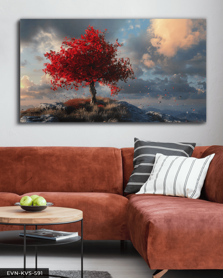 Kırmızı Ağaç Tek Parça Kanvas - Canvas Tablo