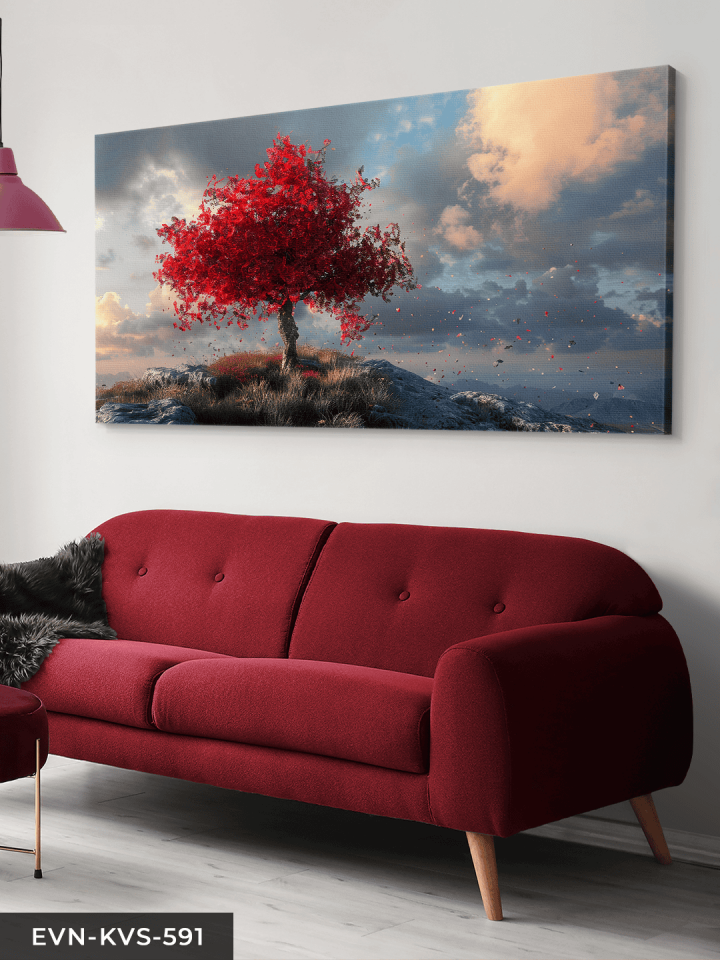 Kırmızı Ağaç Tek Parça Kanvas - Canvas Tablo