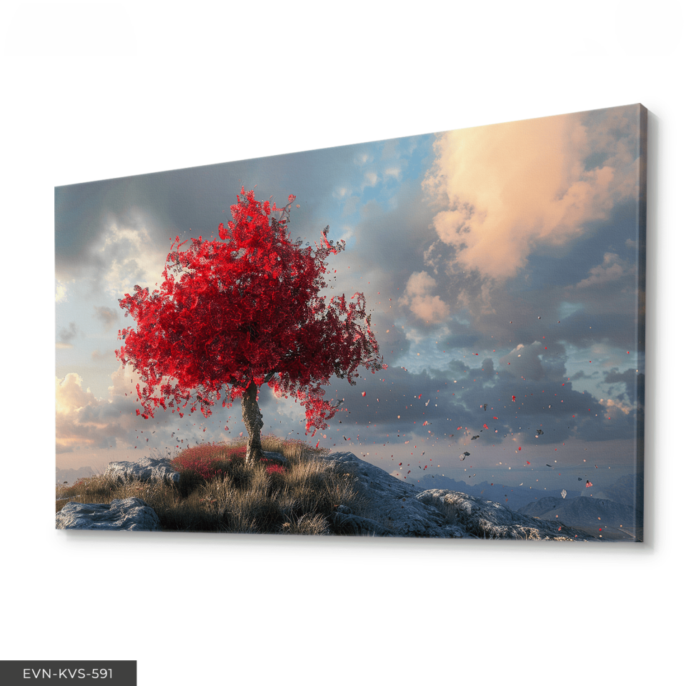 Kırmızı Ağaç Tek Parça Kanvas - Canvas Tablo