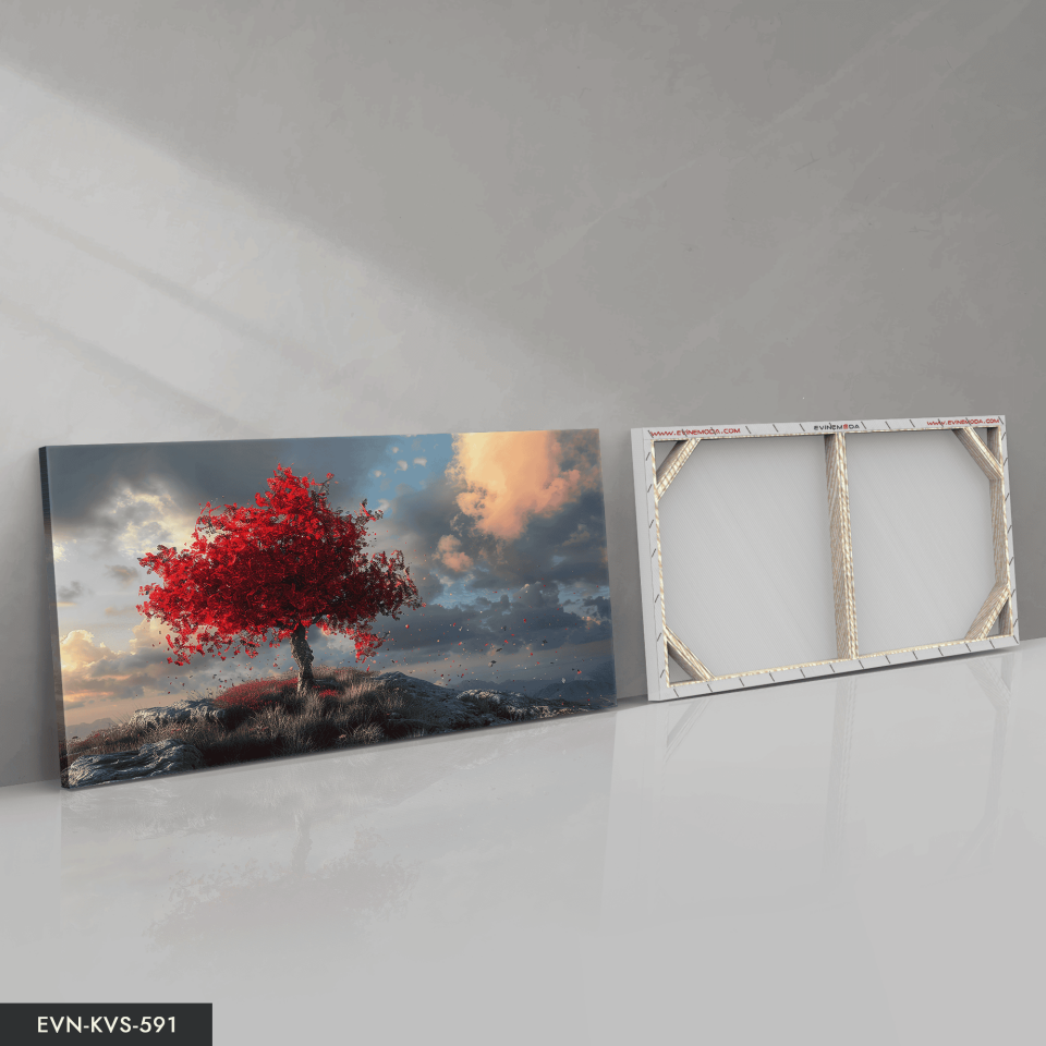 Kırmızı Ağaç Tek Parça Kanvas - Canvas Tablo