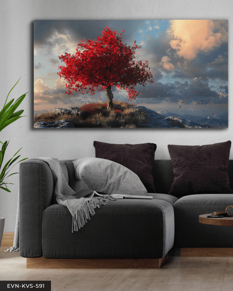 Kırmızı Ağaç Tek Parça Kanvas - Canvas Tablo