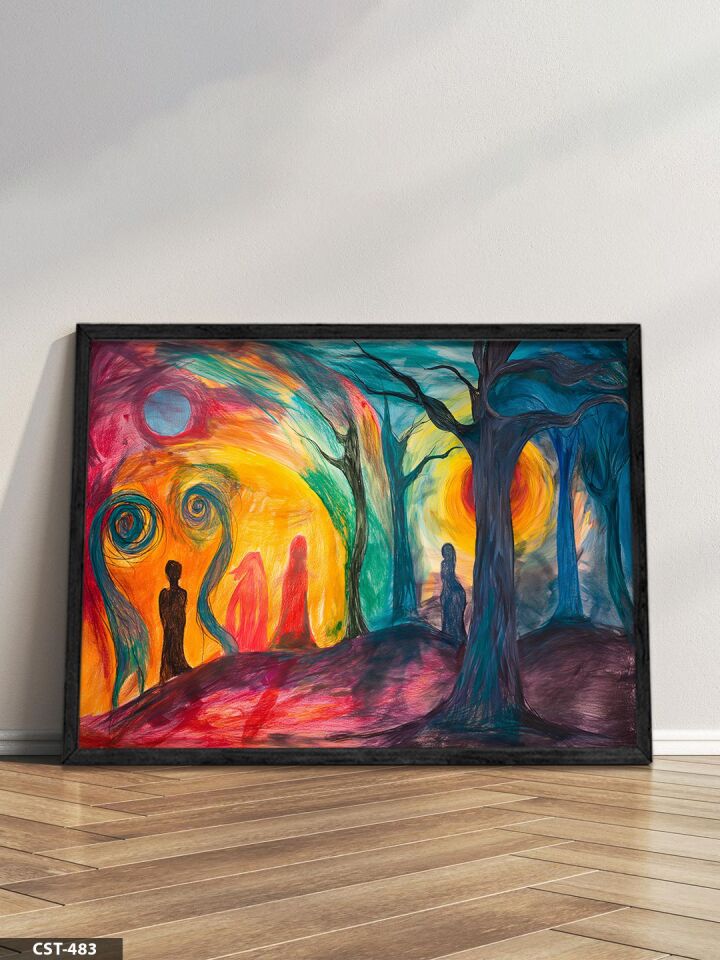 Renkli Orman Tek Parça Ahşap Çerçeveli Tablo Siyah - 20 x 30 CM