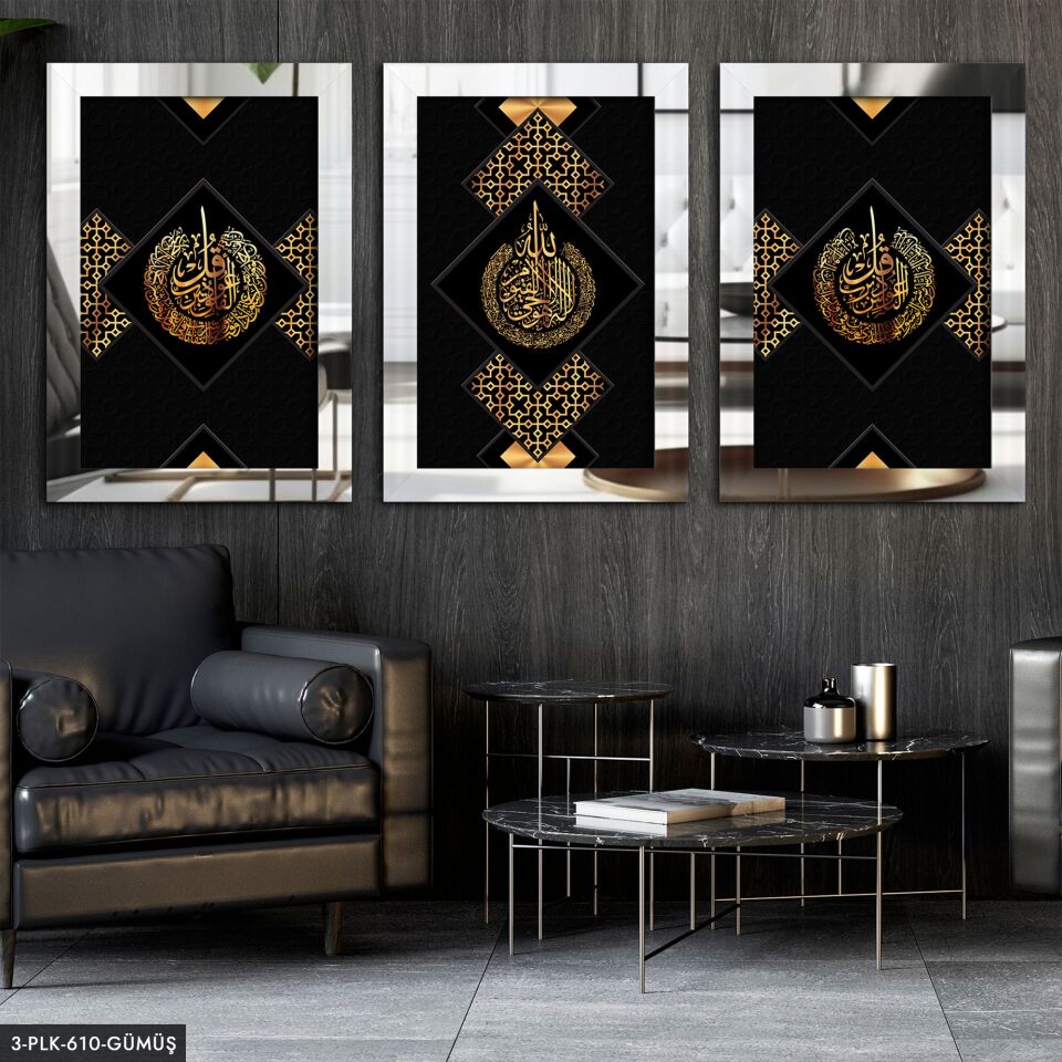 Felak Nas Ayetel Kürsi 3 Parça Pleksi Aynalı Tablo 30 x 40 CM - Gümüş