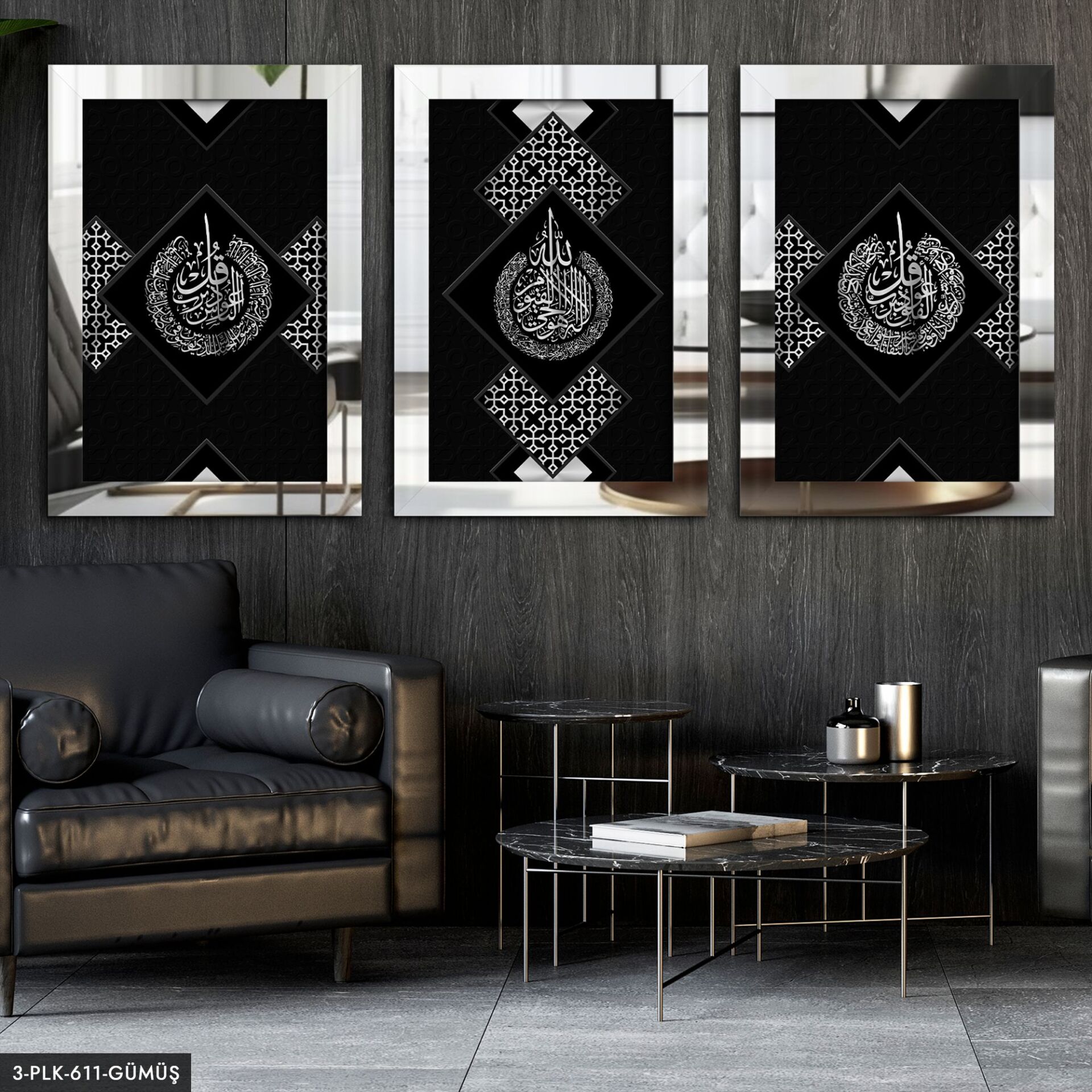 Felak Nas Ayetel Kürsi 3 Parça Pleksi Aynalı Tablo 30 x 40 CM - Gümüş