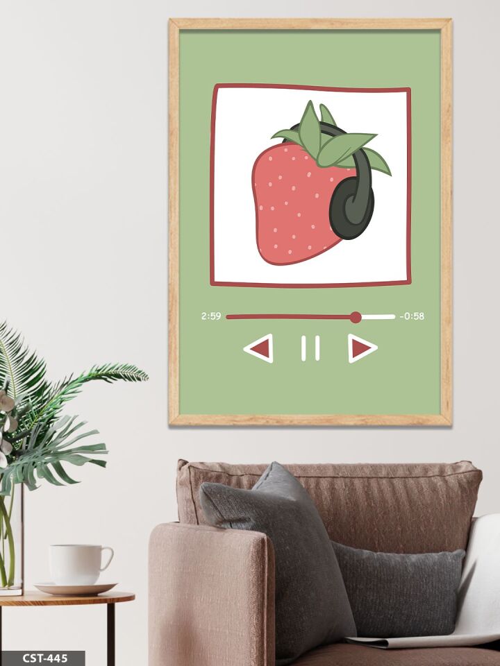 Kulaklıklı Çilek Tek Parça Ahşap Çerçeveli Tablo