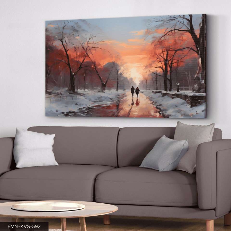 Karlı Yolda Yürüyüş Tek Parça Kanvas - Canvas Tablo