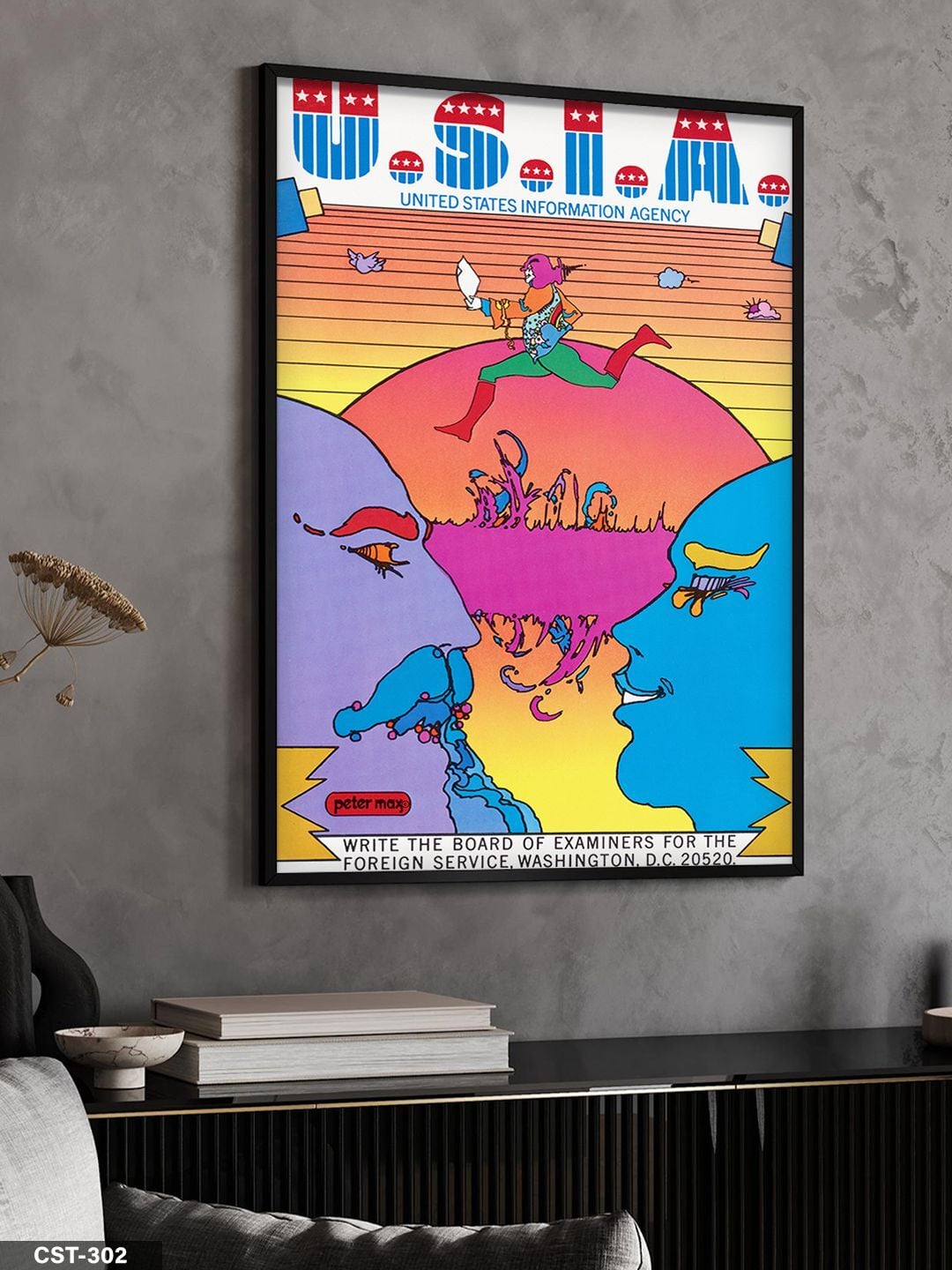 Peter Max Poster Tek Parça Ahşap Çerçeveli Tablo Siyah - 40 x 60 CM