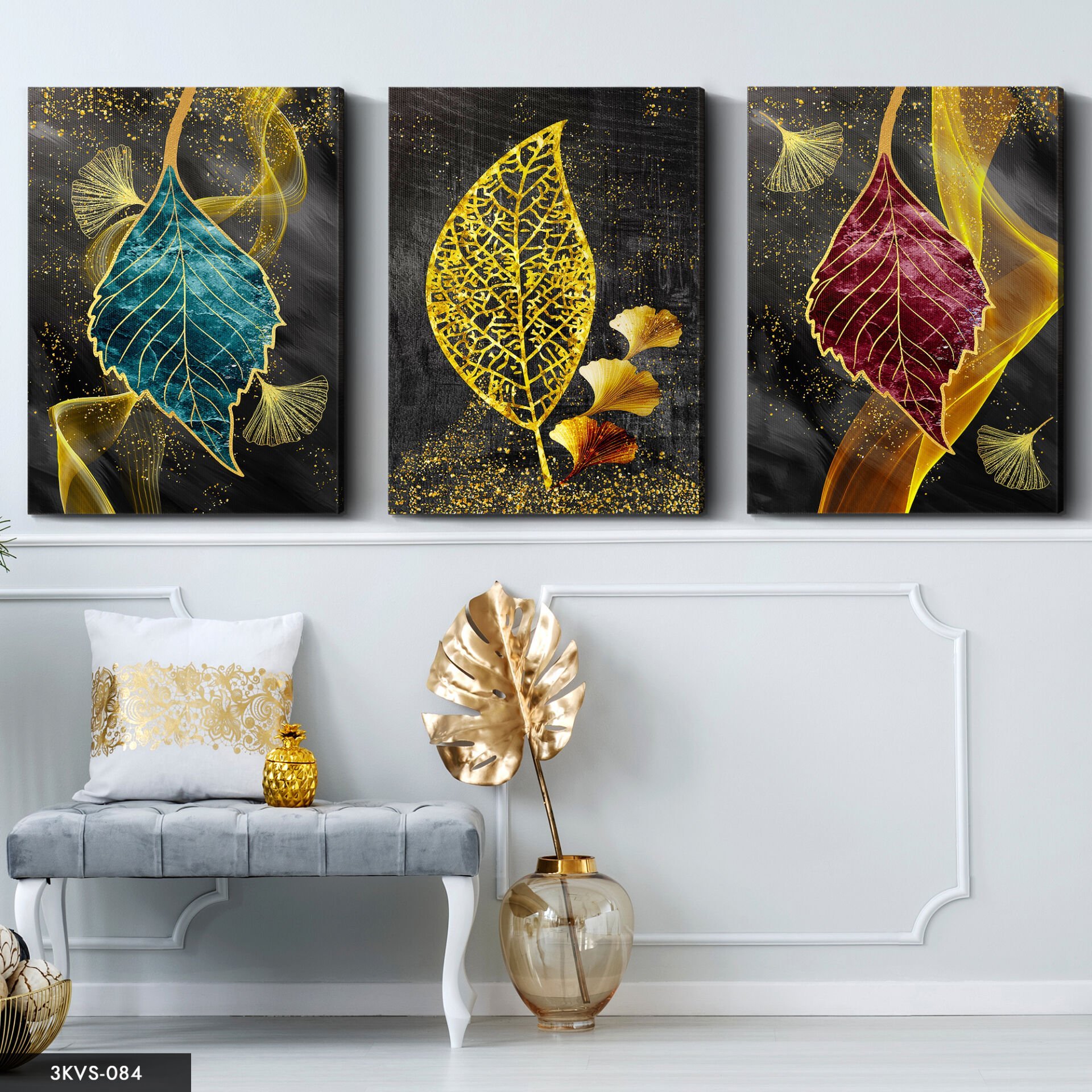 Renkli Yapraklar 3 Parça Kanvas - Canvas Tablo