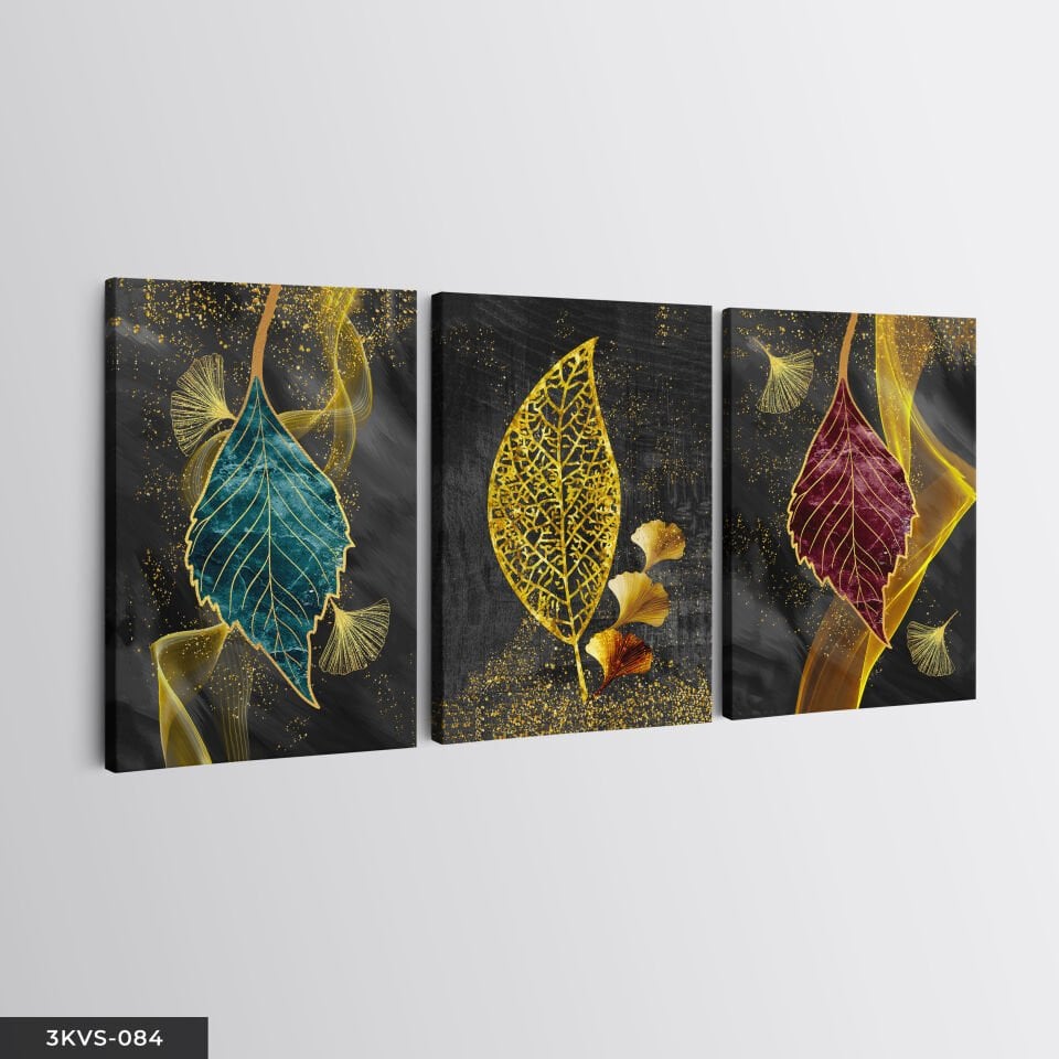 Renkli Yapraklar 3 Parça Kanvas - Canvas Tablo 45 x 65 CM