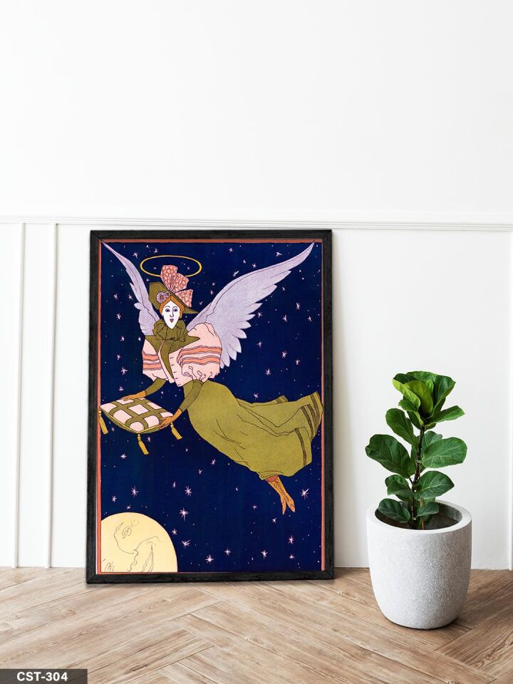 Yıldızlar Arasında Melek Tek Parça Ahşap Çerçeveli Tablo Siyah - 40 x 60 CM