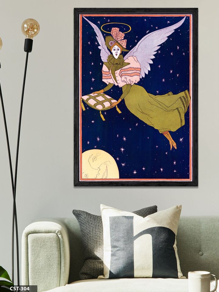 Yıldızlar Arasında Melek Tek Parça Ahşap Çerçeveli Tablo Siyah - 40 x 60 CM