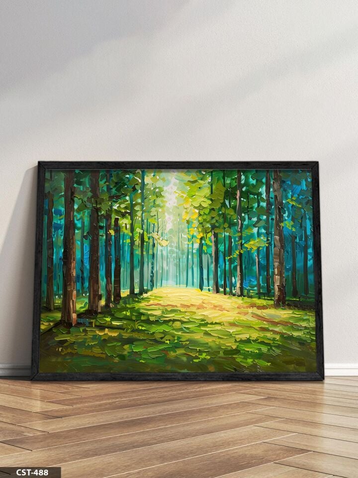 Orman Yolu Tek Parça Ahşap Çerçeveli Tablo Siyah - 20 x 30 CM