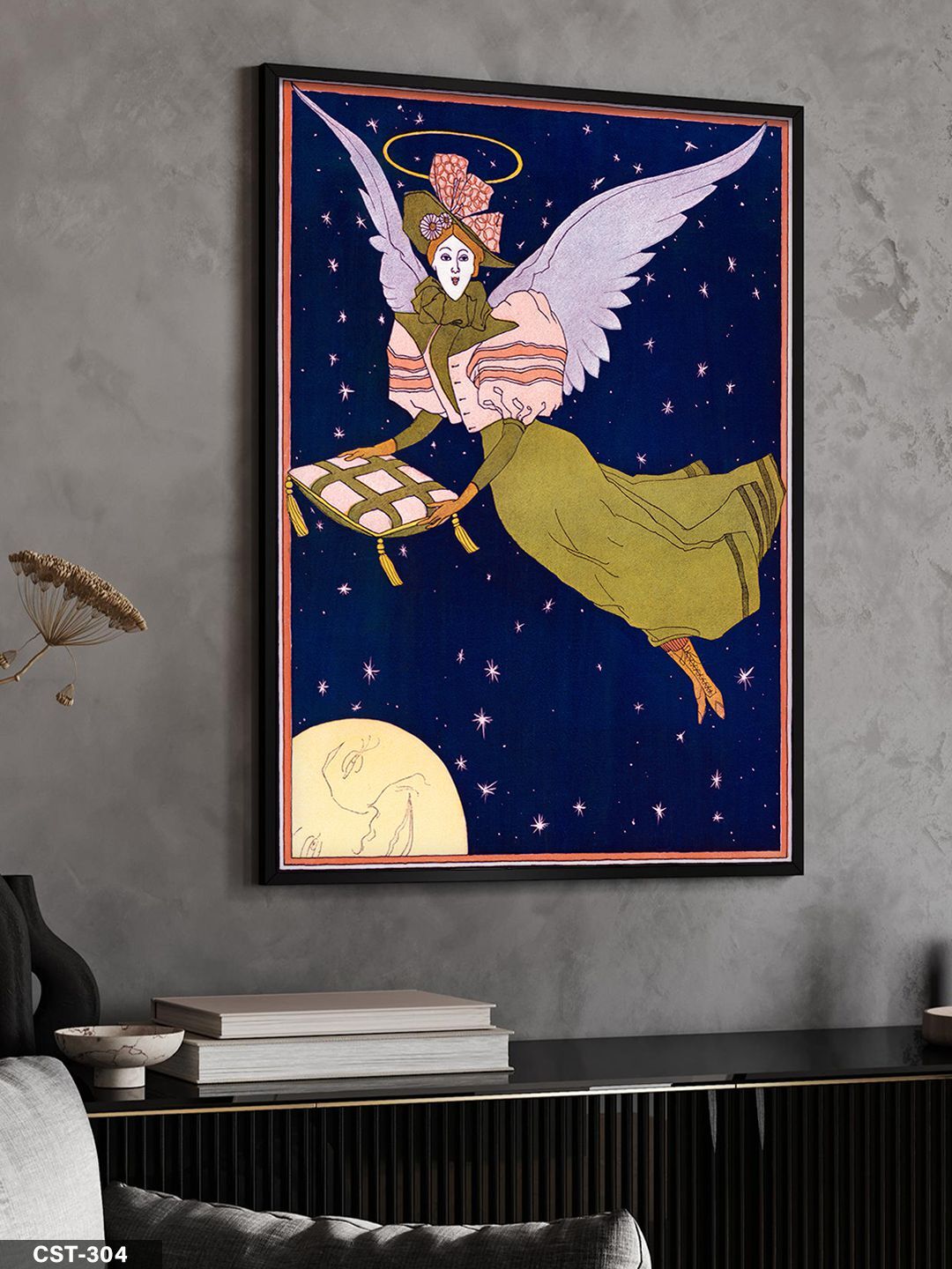 Yıldızlar Arasında Melek Tek Parça Ahşap Çerçeveli Tablo Siyah - 40 x 60 CM