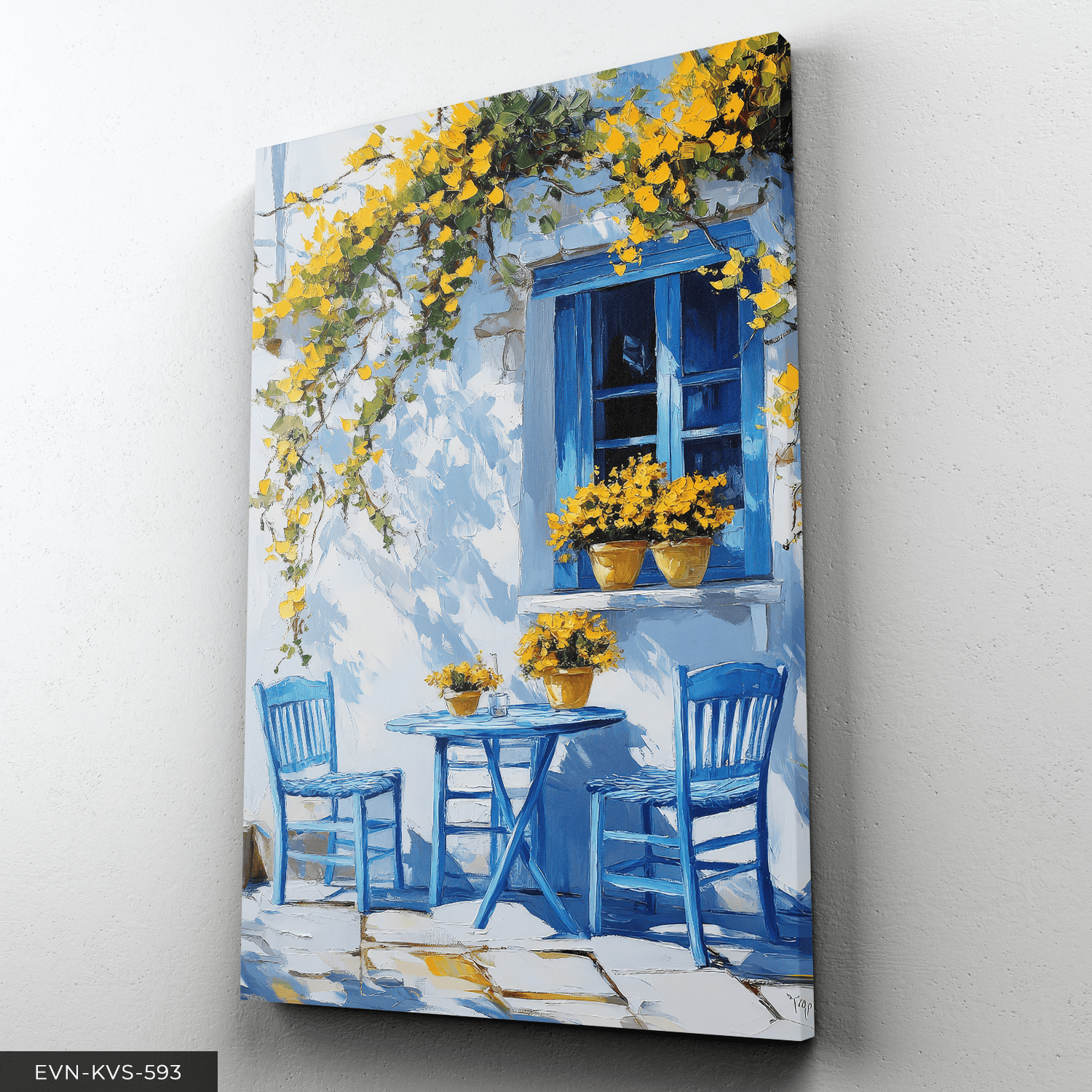 Sarı Çiçekli Mavi Pencere Tek Parça Kanvas - Canvas Tablo