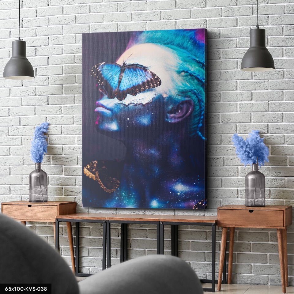 Kelebek Kadın Kanvas - Canvas Tablo 40 x 30 CM - Çok Renkli