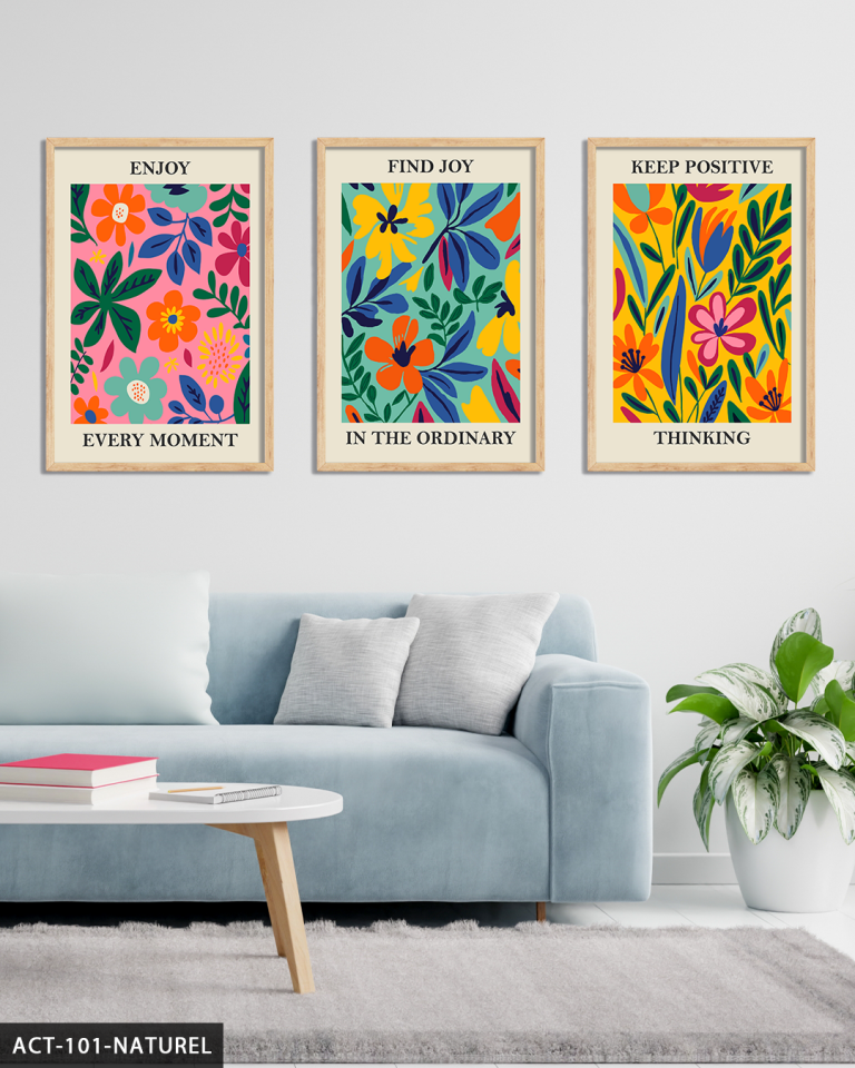 Botanik Poster 3 Parça Ahşap Çerçeveli Tablo ACT Naturel - 50 x 70 CM