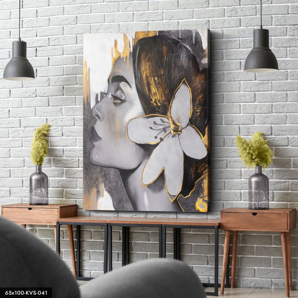 Çiçekli Kadın Kanvas - Canvas Tablo 40 x 30 CM - Çok Renkli