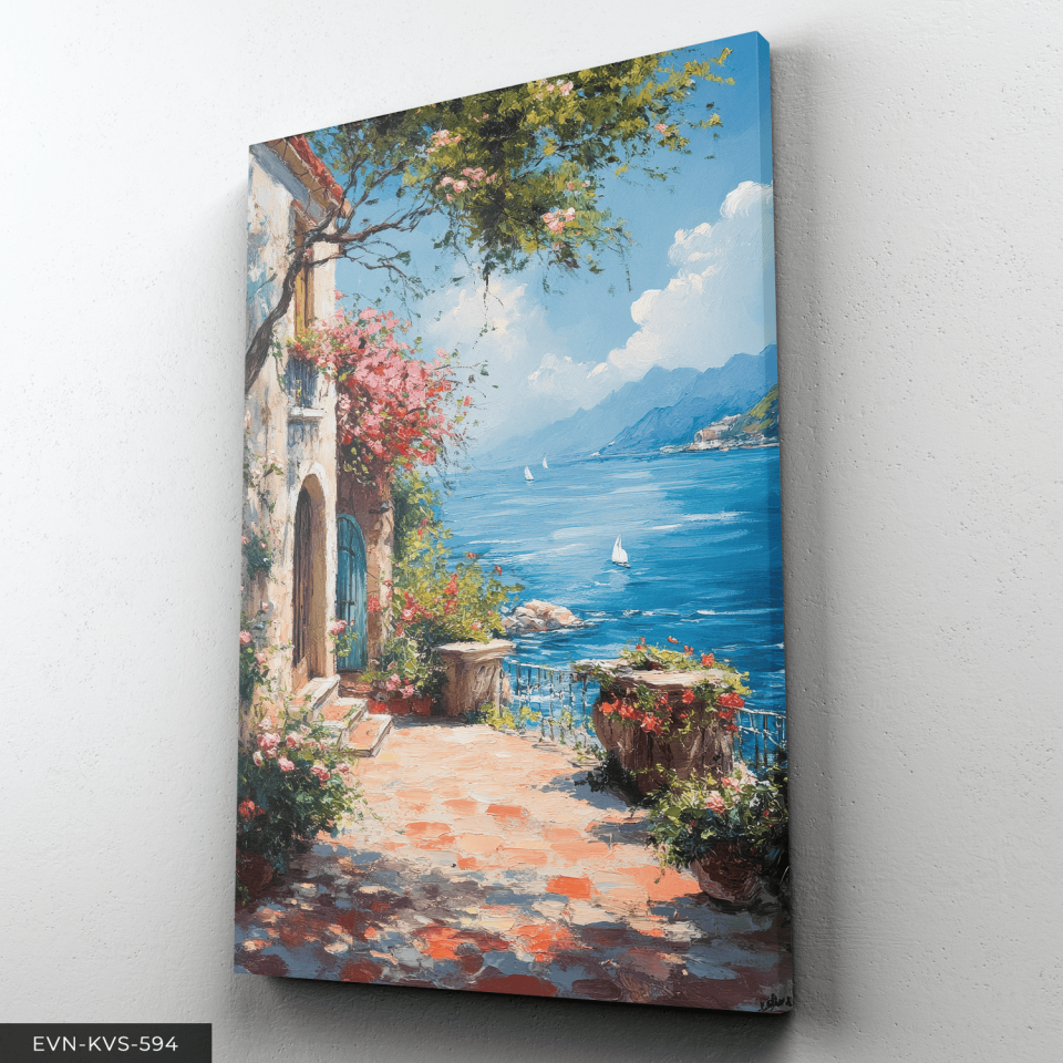 Deniz Manzaralı Teras Tek Parça Kanvas - Canvas Tablo