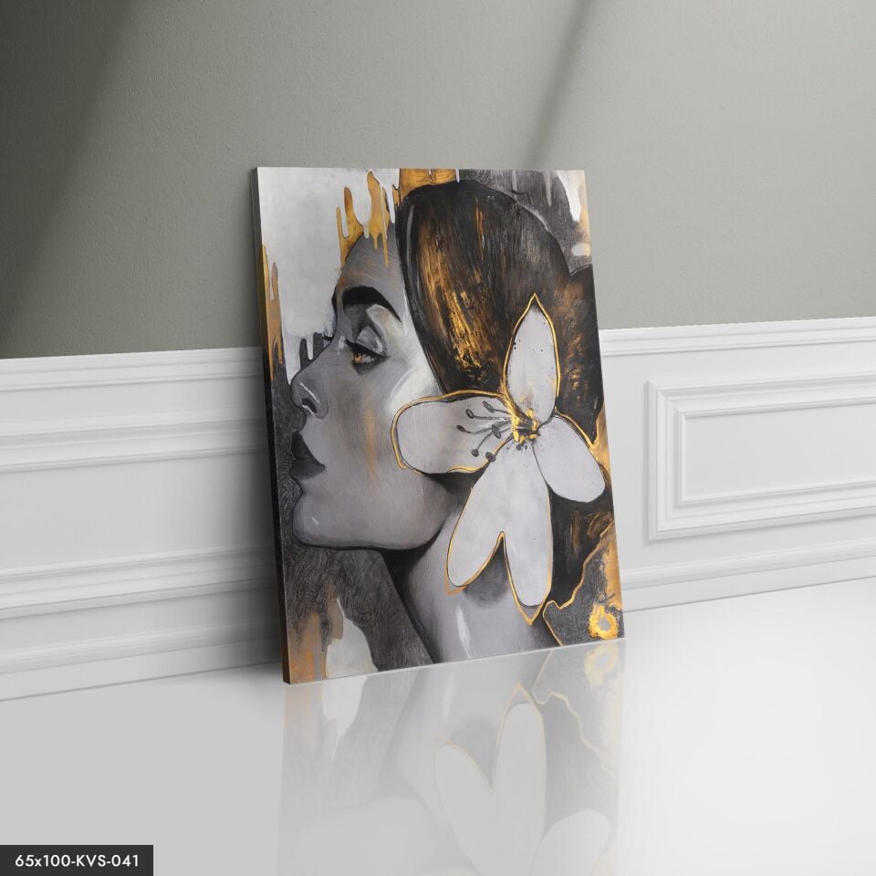 Çiçekli Kadın Kanvas - Canvas Tablo 140 x 90 CM - Çok Renkli