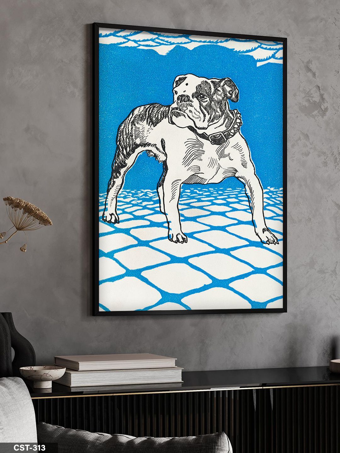 Bulldog Tek Parça Ahşap Çerçeveli Tablo Siyah - 40 x 60 CM