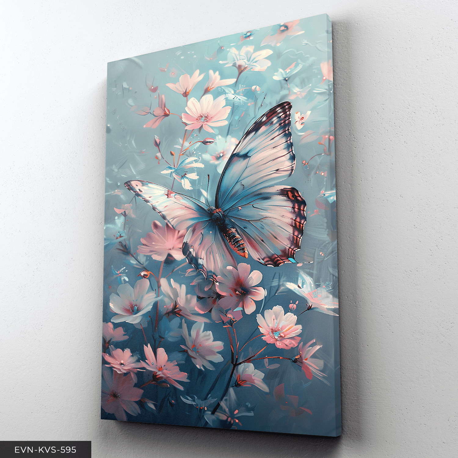 Pembe Çiçekler ve Kelebek Tek Parça Kanvas - Canvas Tablo