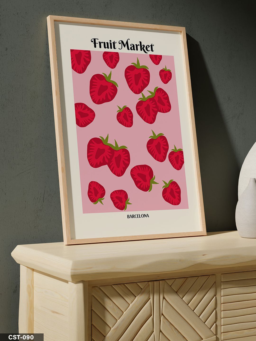 Kırmızı Çiçekli illüstrasyon Flower Market Tek Parça Ahşap Çerçeveli Tablo Naturel - 50 x 70 CM
