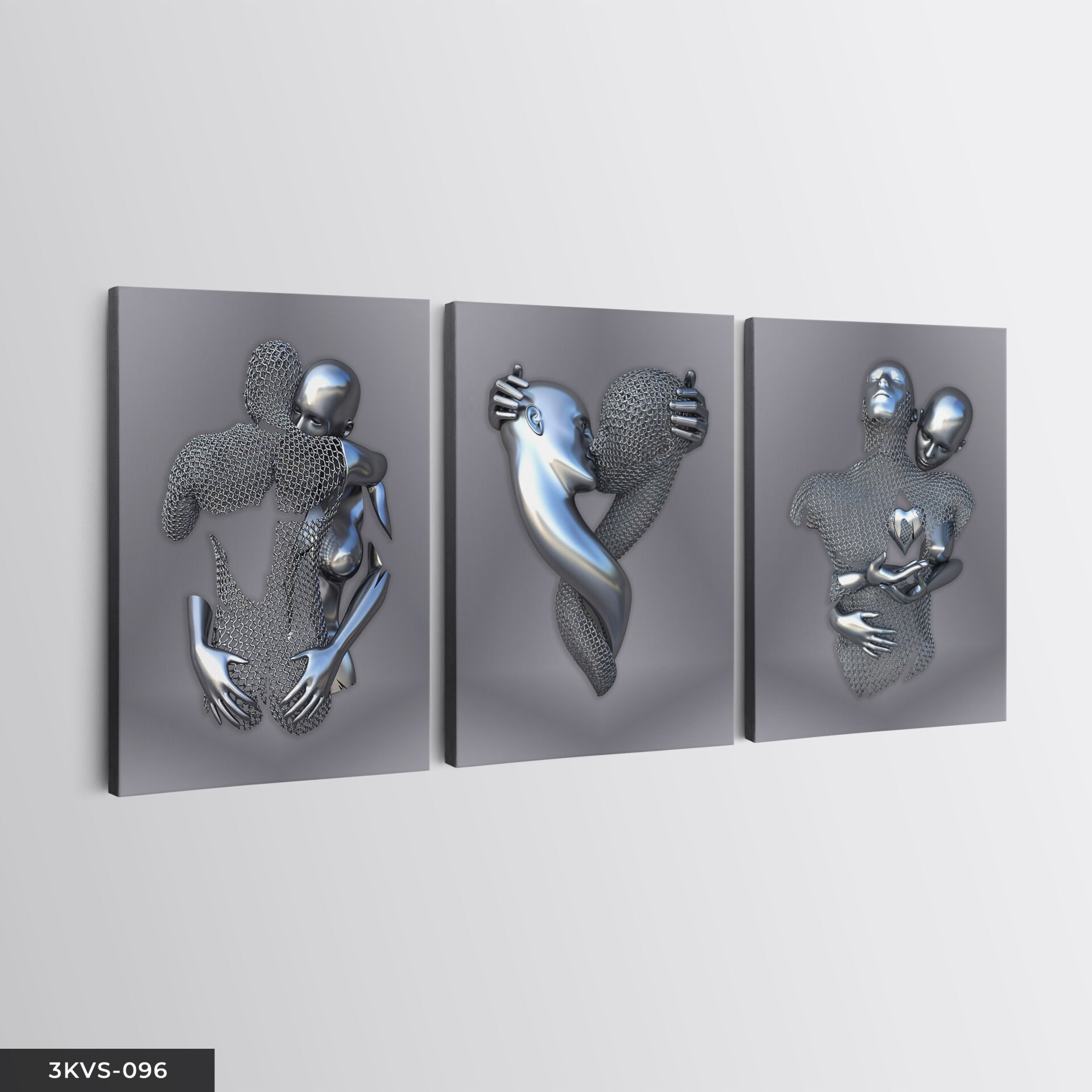 Aşk Temalı Sanatsal Heykel 3 Parça Kanvas - Canvas Tablo 40 x 30 CM