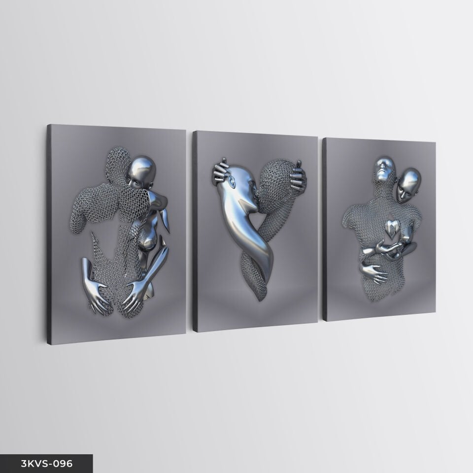 Aşk Temalı Sanatsal Heykel 3 Parça Kanvas - Canvas Tablo 45 x 65 CM