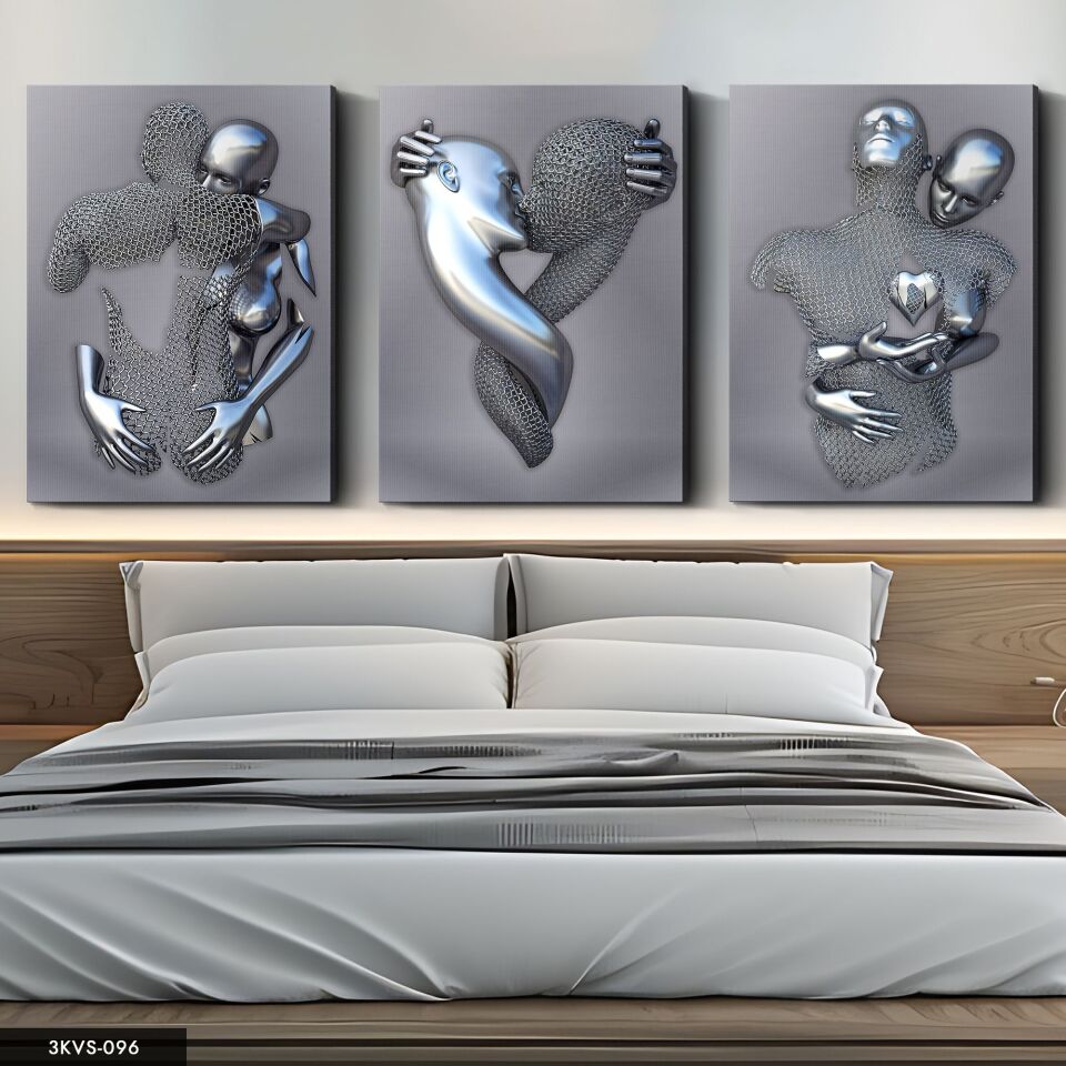 Aşk Temalı Sanatsal Heykel 3 Parça Kanvas - Canvas Tablo 40 x 30 CM