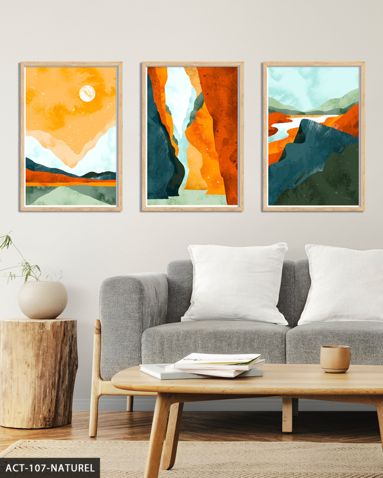 Renkli Modern Sanat 3 Parça Ahşap Çerçeveli Tablo ACT Naturel - 50 x 70 CM