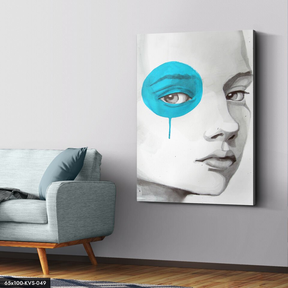 Turkuaz Gözlü Kadın Portre Kanvas - Canvas Tablo 140 x 90 CM - Çok Renkli