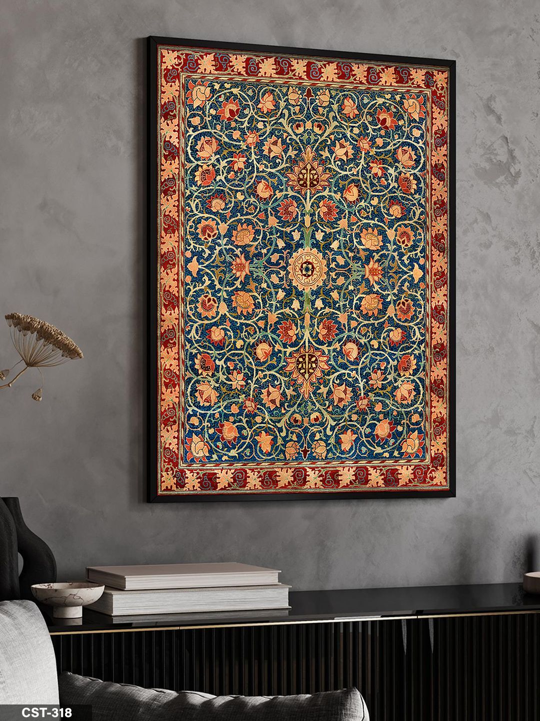 Geleneksel Anadolu Motifler Tek Parça Ahşap Çerçeveli Tablo Siyah - 40 x 60 CM