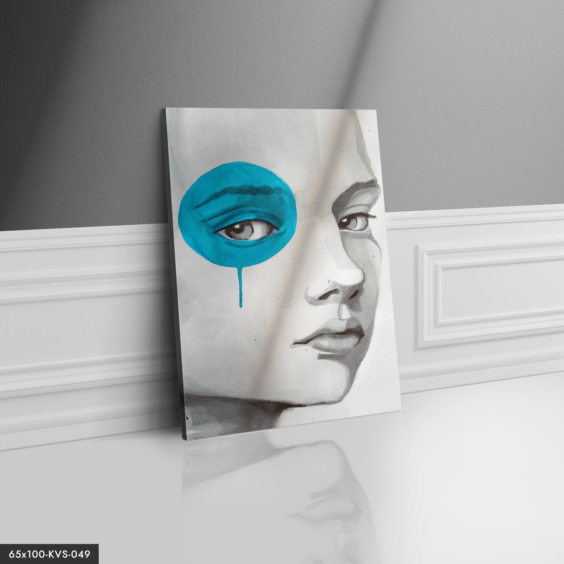 Turkuaz Gözlü Kadın Portre Kanvas - Canvas Tablo 40 x 30 CM - Çok Renkli