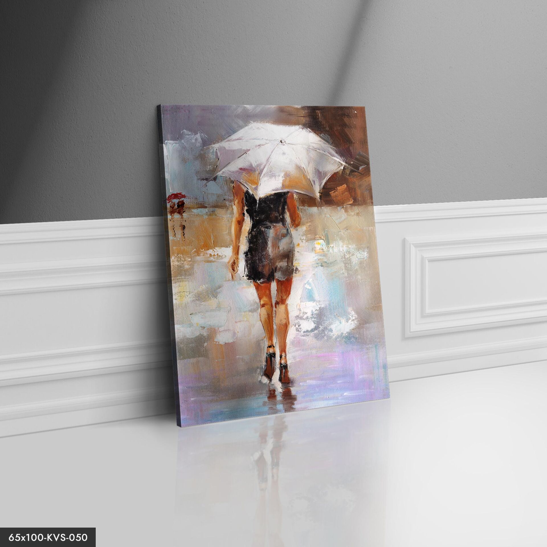 Şemsiyeli Kadın Kanvas - Canvas Tablo 40 x 30 CM - Çok Renkli