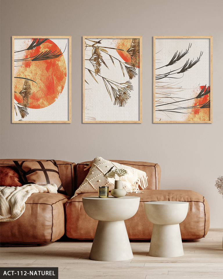 Sulu Boya Görünümlü Modern Sanat 3 Parça Ahşap Çerçeveli Tablo ACT Naturel - 50 x 70 CM