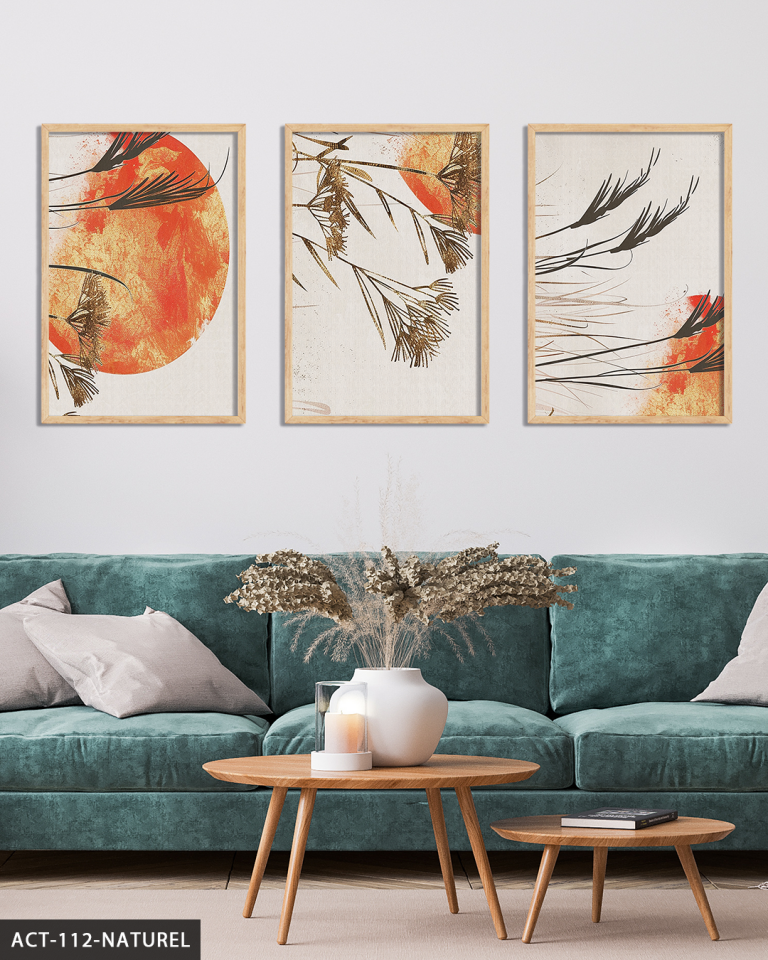 Sulu Boya Görünümlü Modern Sanat 3 Parça Ahşap Çerçeveli Tablo ACT Naturel - 50 x 70 CM