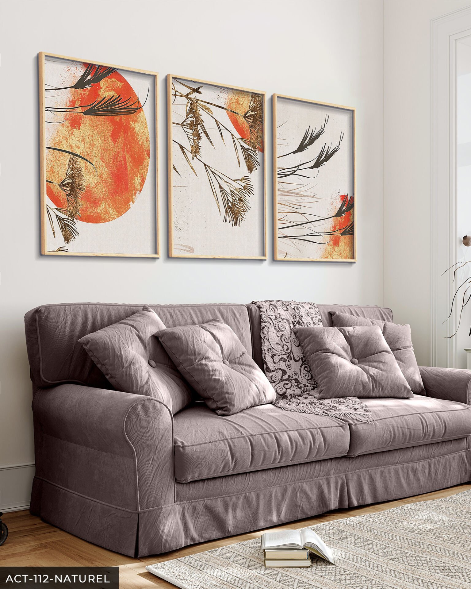 Sulu Boya Görünümlü Modern Sanat 3 Parça Ahşap Çerçeveli Tablo ACT Naturel - 50 x 70 CM