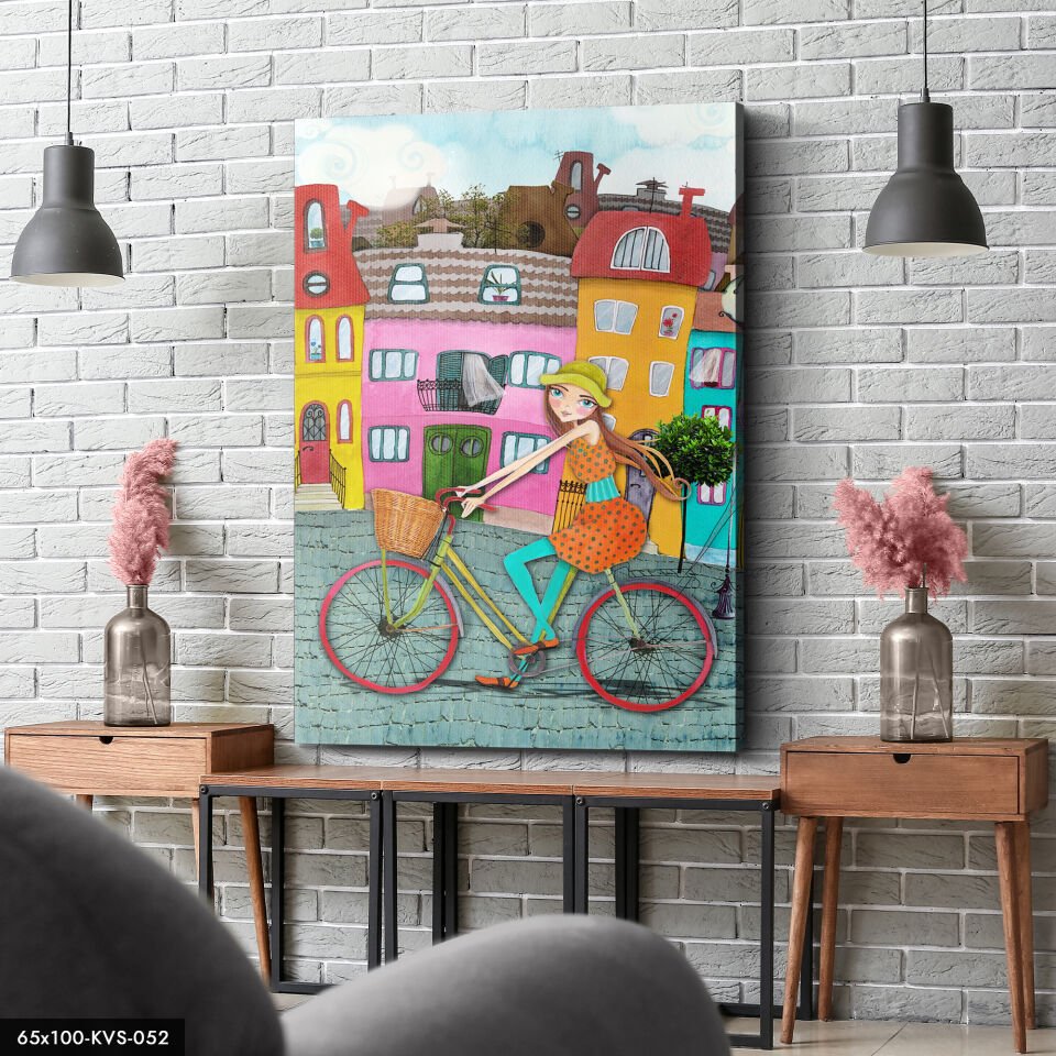 Bisikletli Kız Kanvas - Canvas Tablo